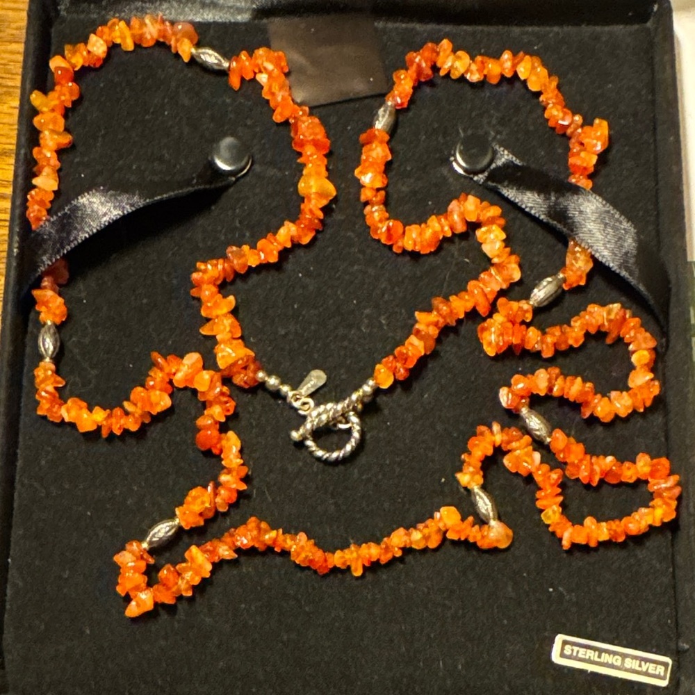 Vintage Doug Paulus (DP) 36” Carnelian Nugget Toggle Necklace Sterling Silver